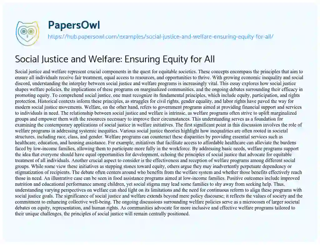Essay on Social Justice and Welfare: Ensuring Equity for All