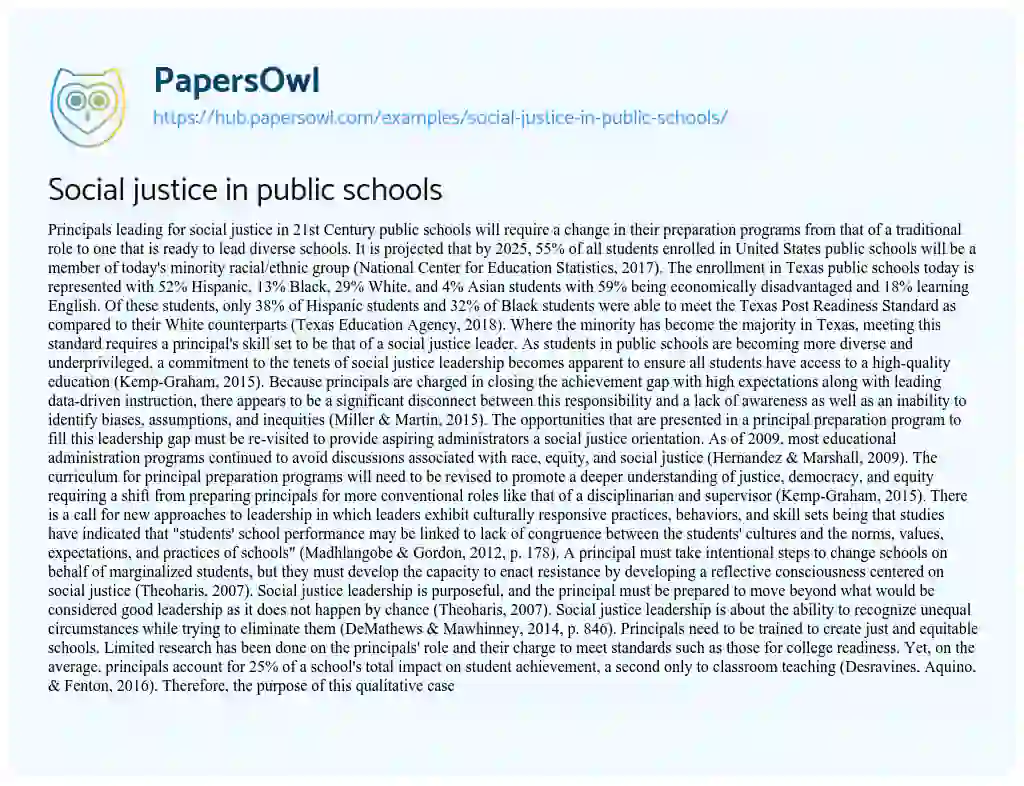 Essay on Social justice in public schools