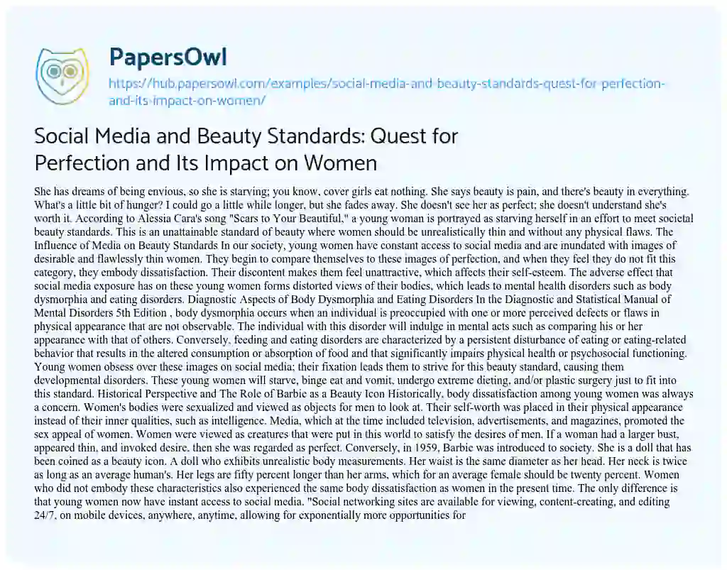 Essay on Social Media and Beauty Standards: Quest for Perfection and Its Impact on Women