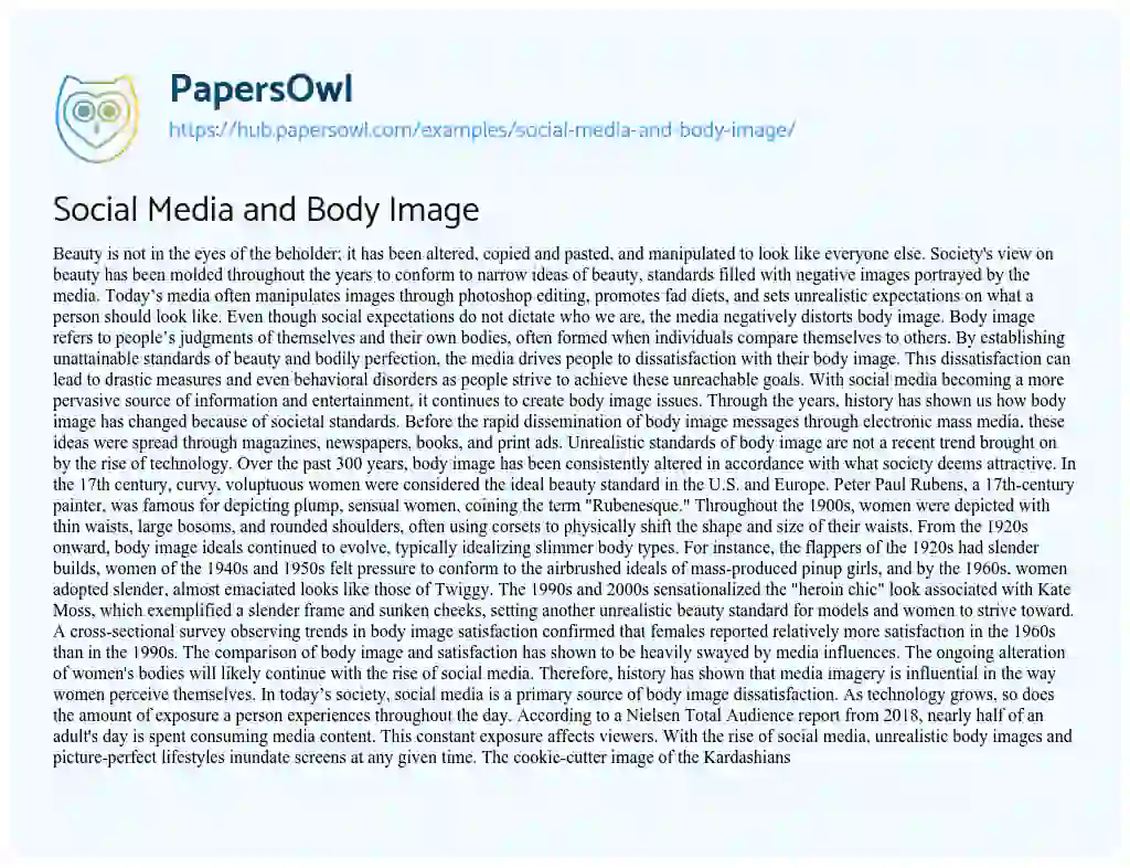 Essay on Social Media and Body Image