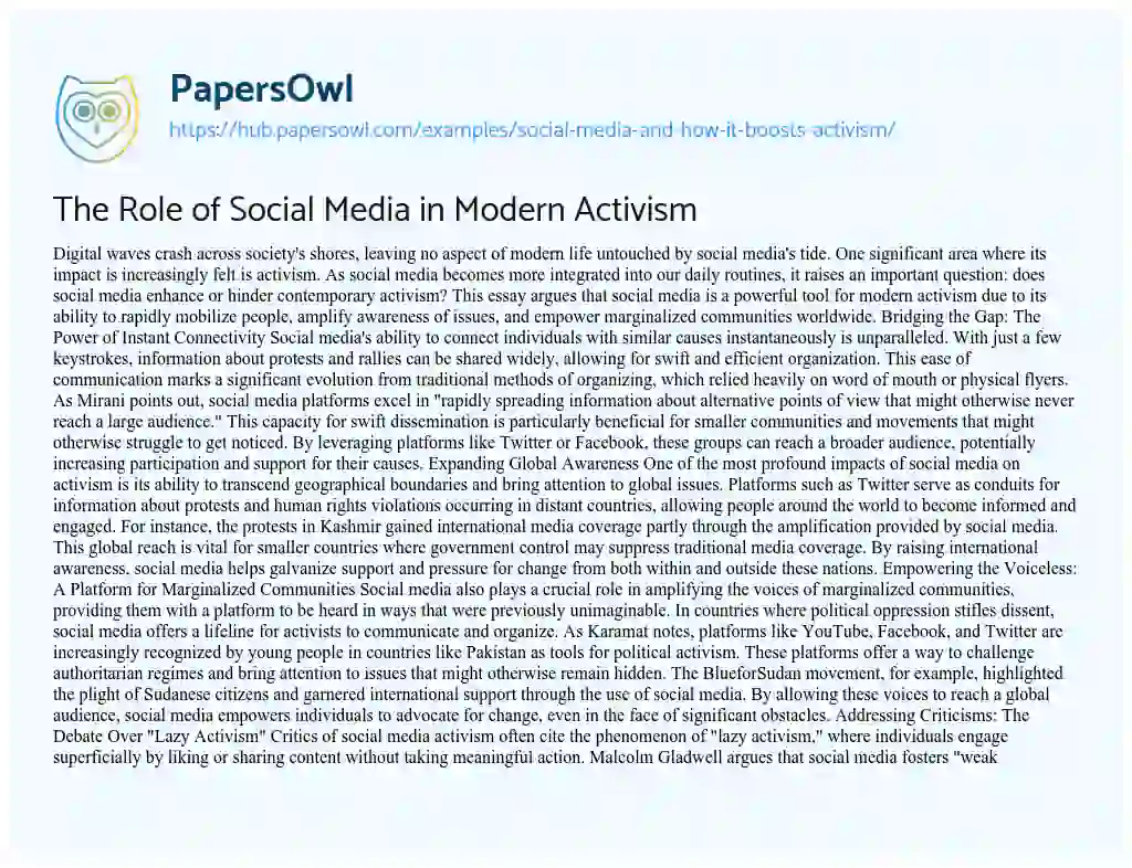 Essay on The Role of Social Media in Modern Activism