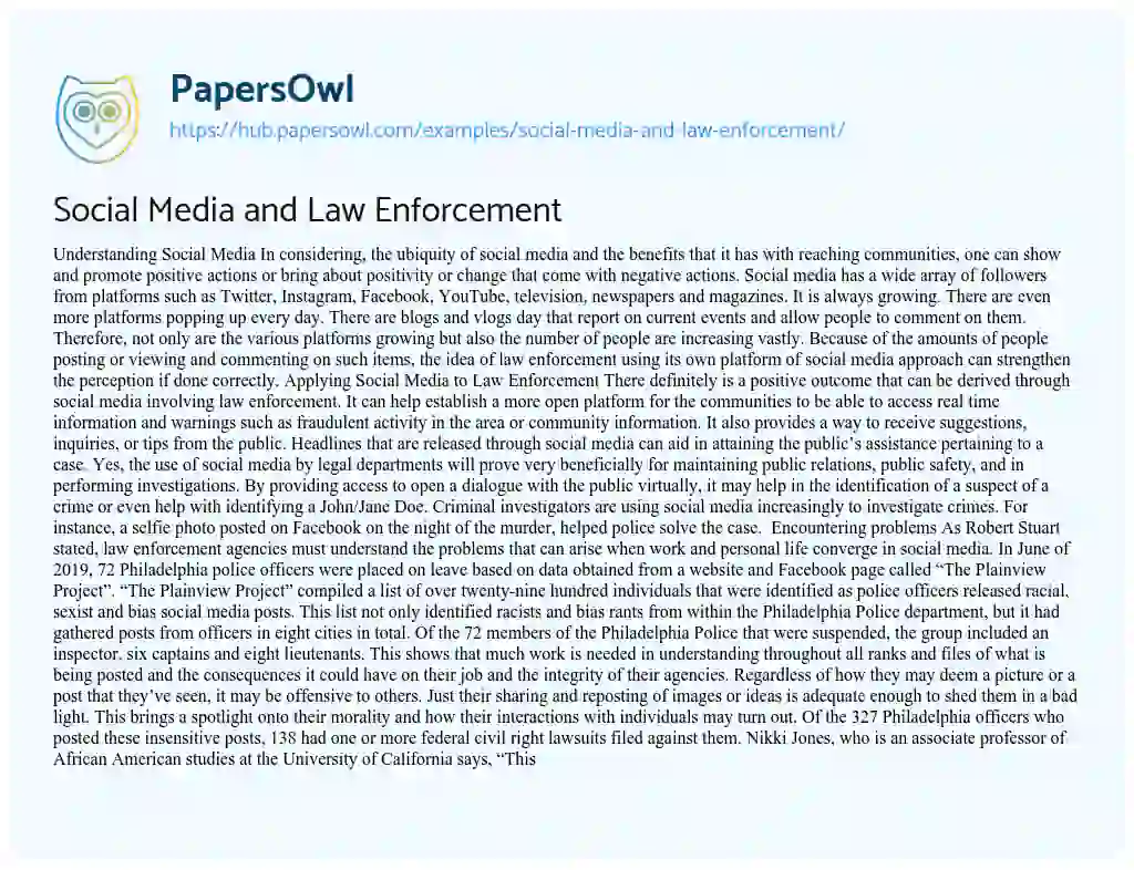 Essay on Social Media and Law Enforcement