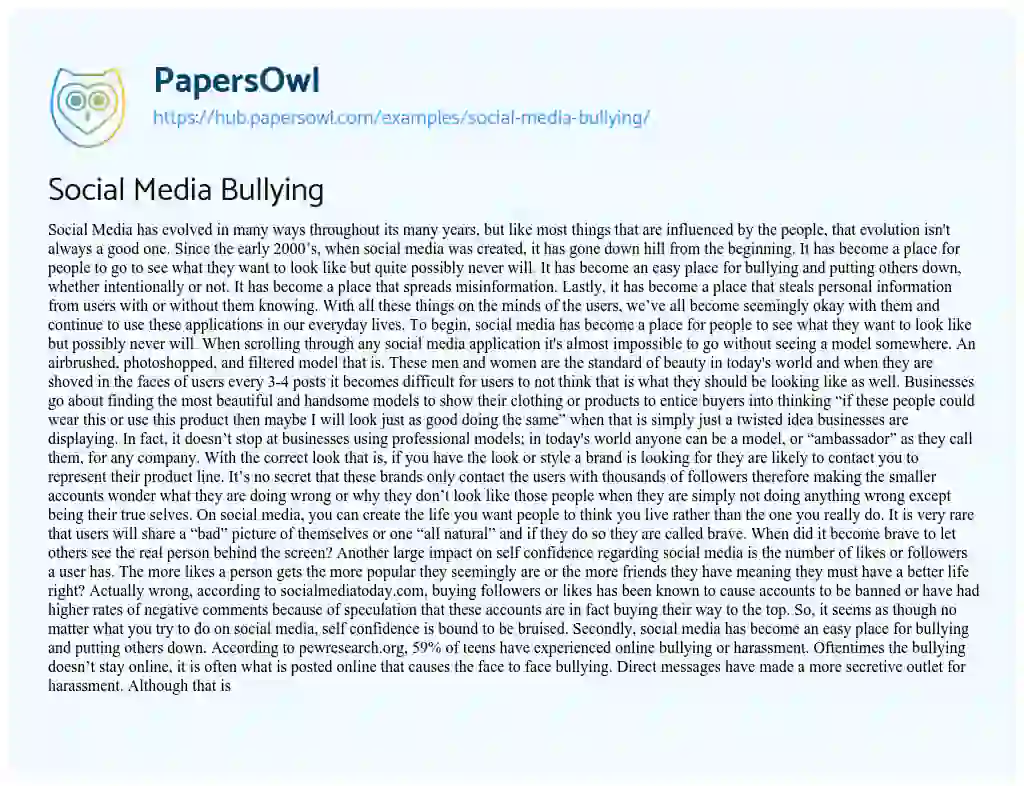 Essay on Social Media Bullying