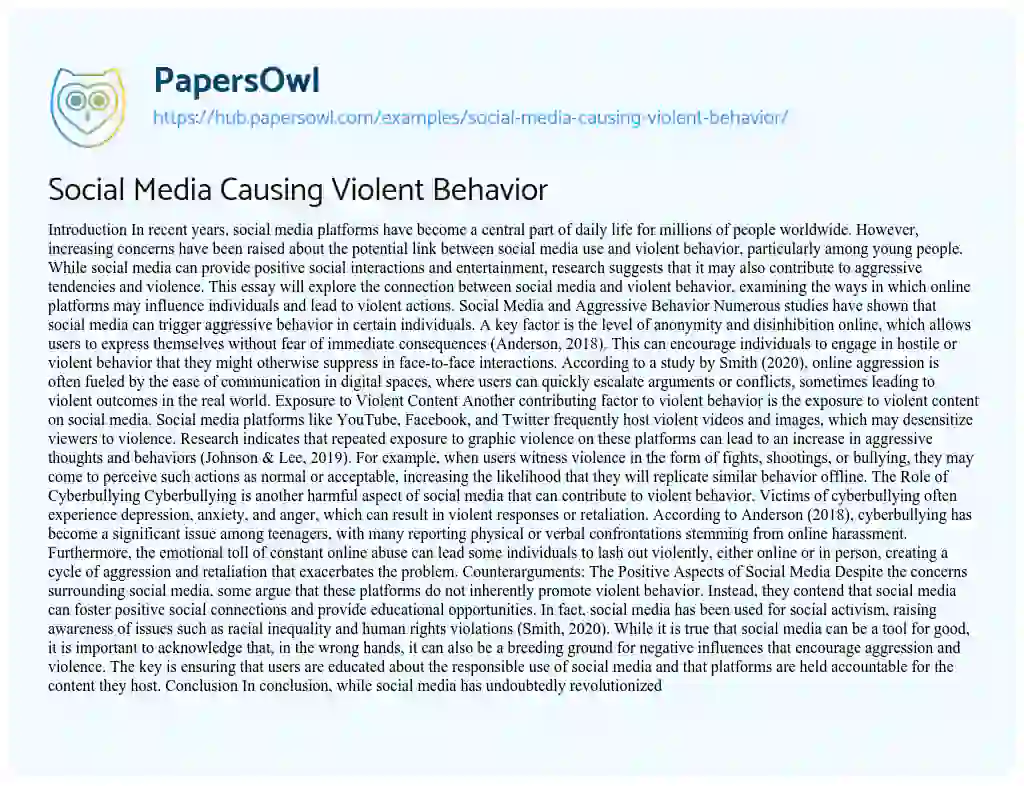 Essay on Social Media Causing Violent Behavior