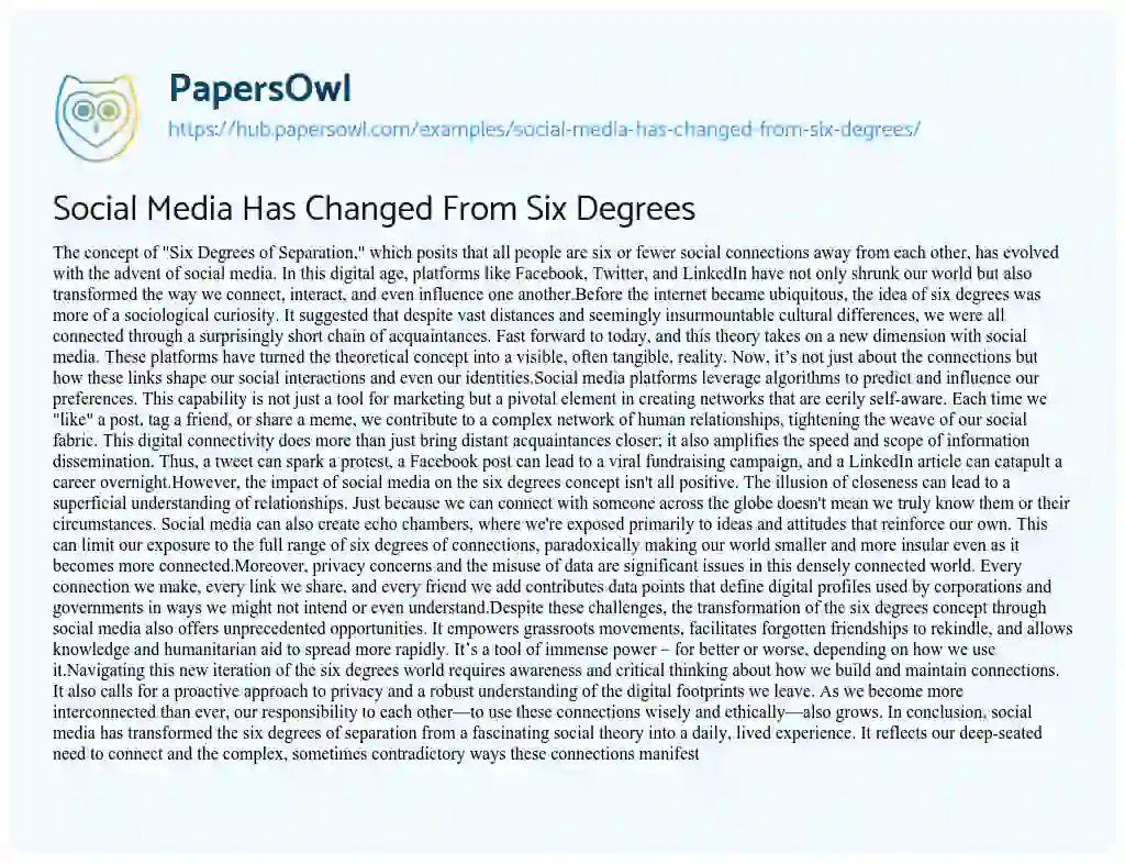 Essay on Social Media Has Changed From Six Degrees