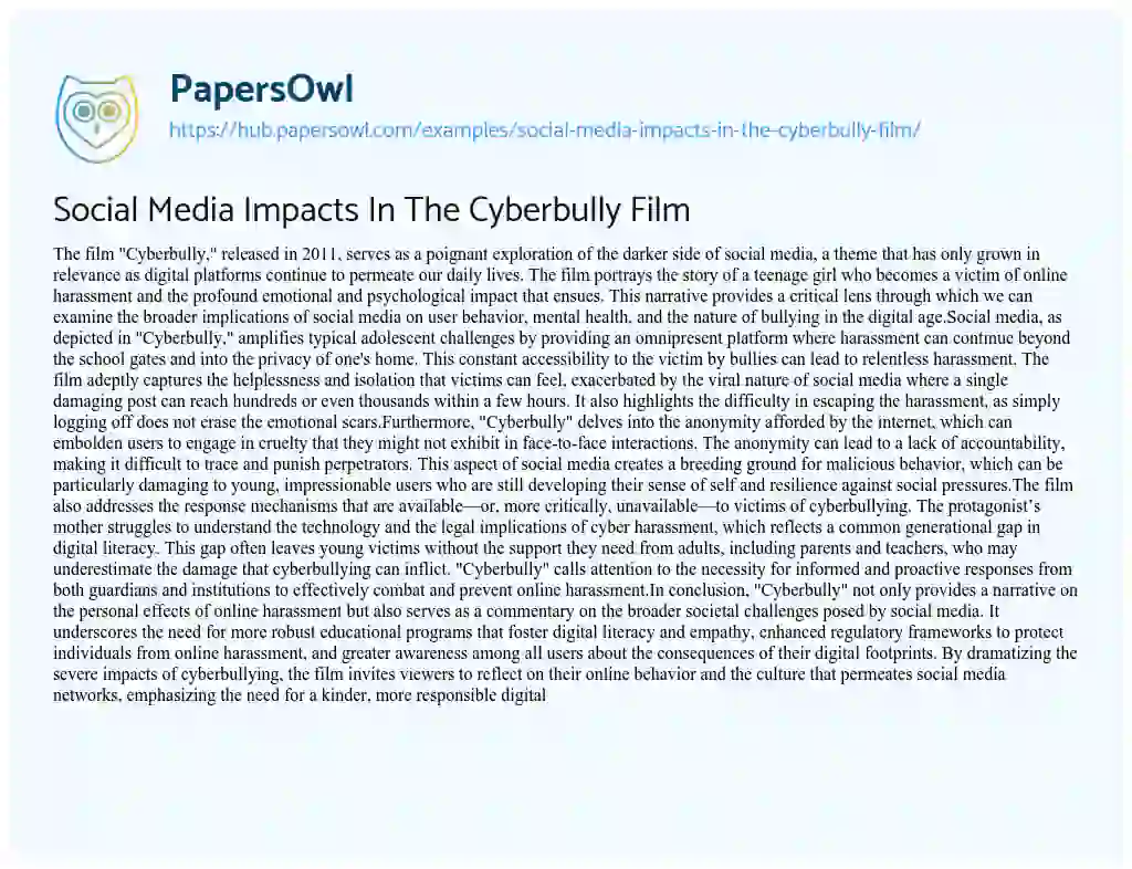 Essay on Social Media Impacts In The Cyberbully Film