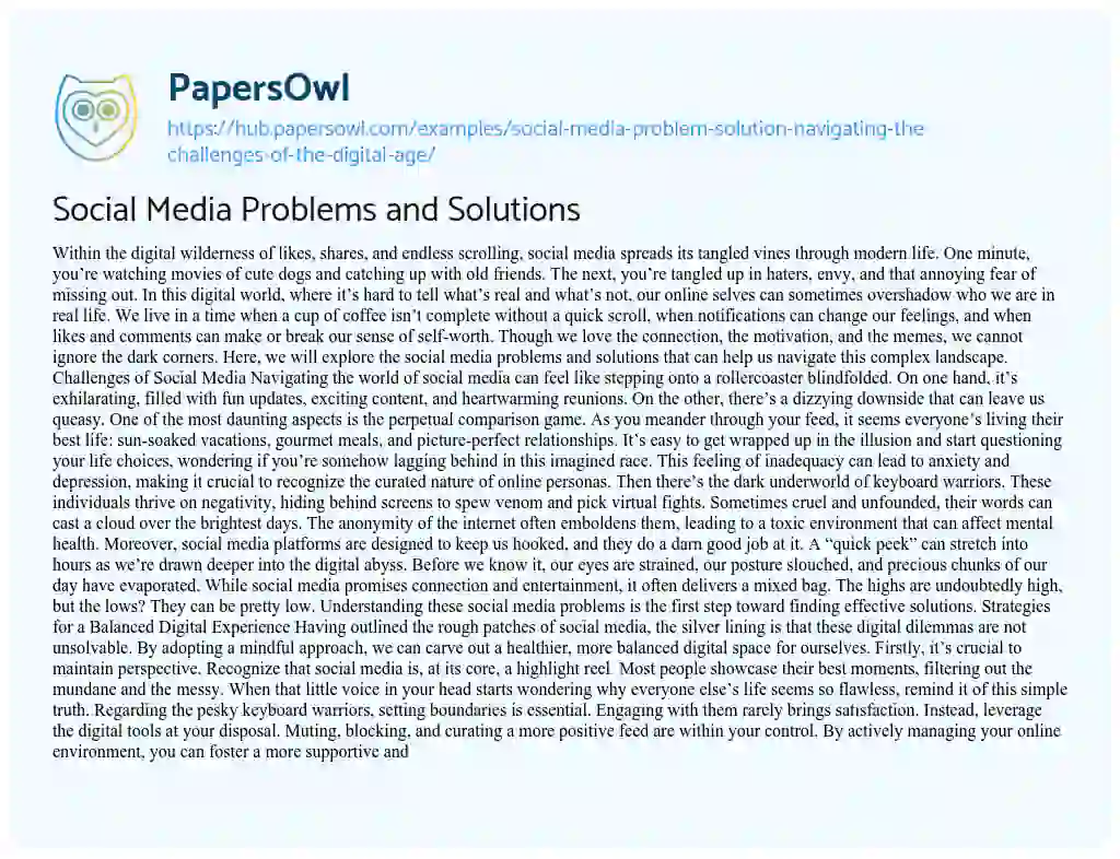 Essay on Social Media Problems and Solutions