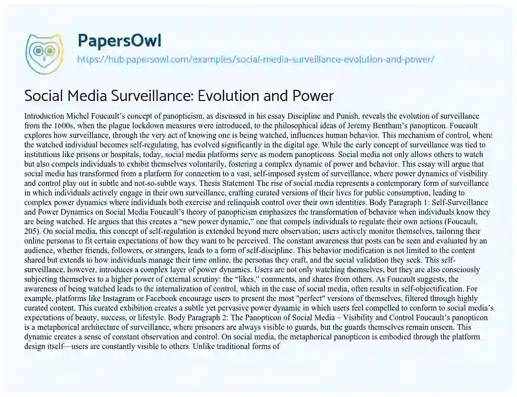 Essay on Social Media Surveillance: Evolution and Power