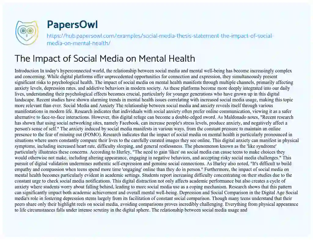 Essay on The Impact of Social Media on Mental Health
