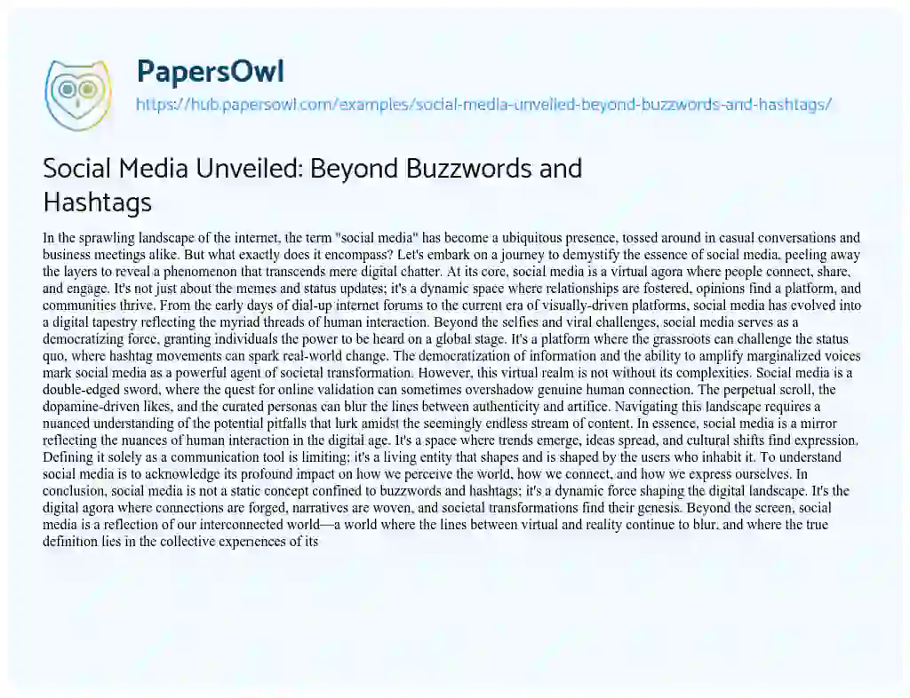 Essay on Social Media Unveiled: Beyond Buzzwords and Hashtags