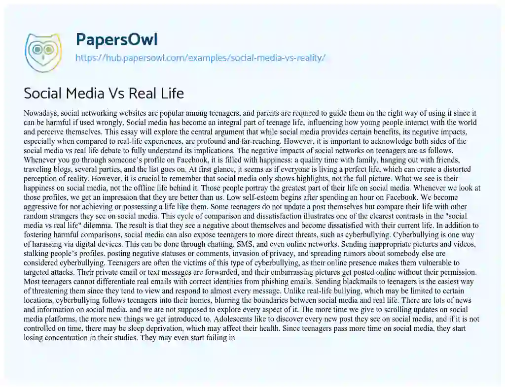 Essay on Social Media Vs Real Life