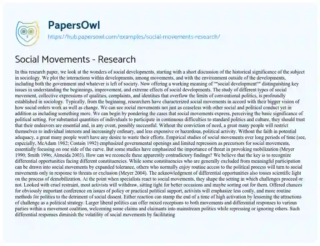 Essay on Social Movements – Research