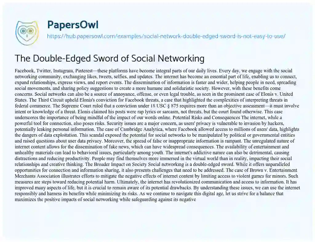 Essay on The Double-Edged Sword of Social Networking