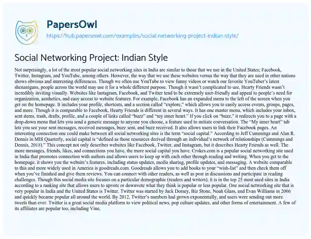 Essay on Social Networking Project: Indian Style