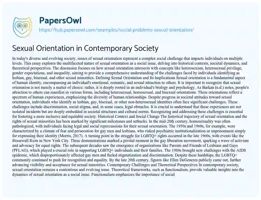 Essay on Sexual Orientation in Contemporary Society