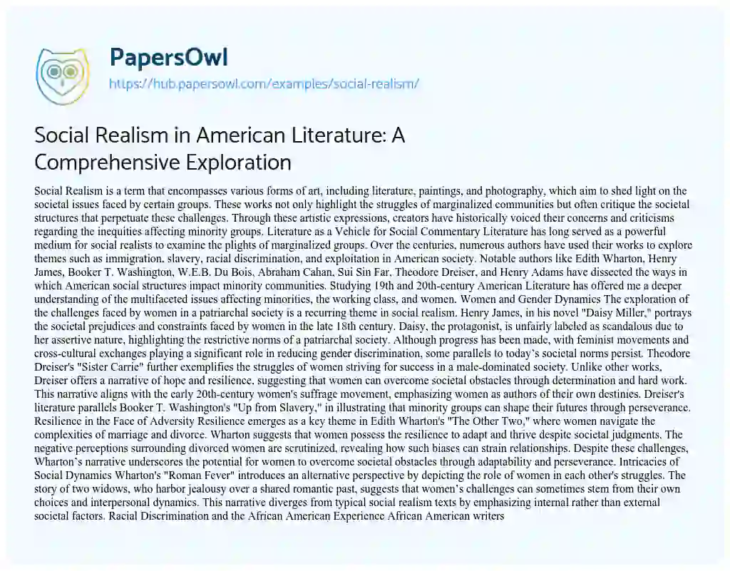 Essay on Social Realism in American Literature: A Comprehensive Exploration