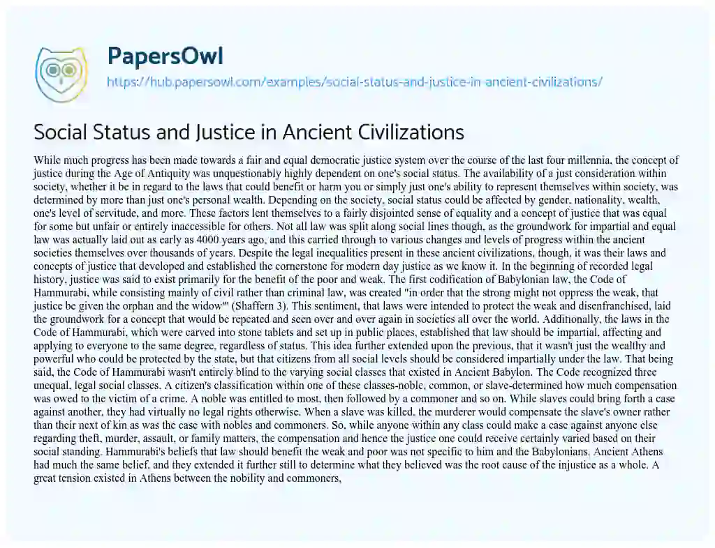Essay on Social Status and Justice in Ancient Civilizations