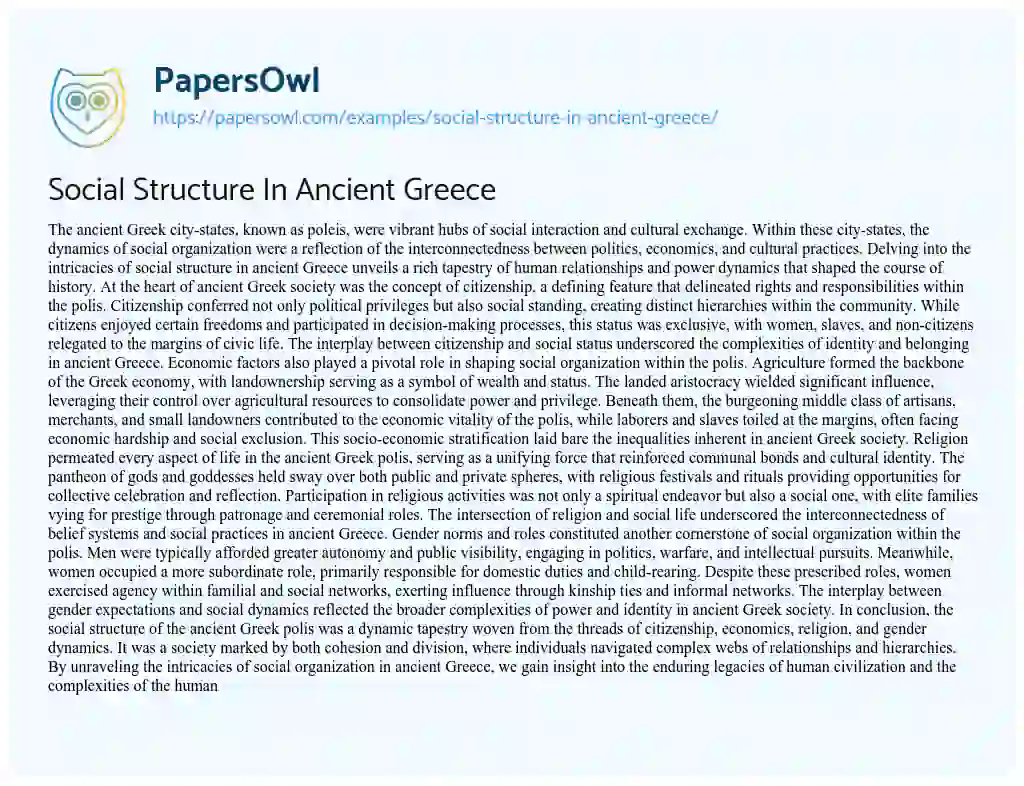 Essay on Social Structure In Ancient Greece