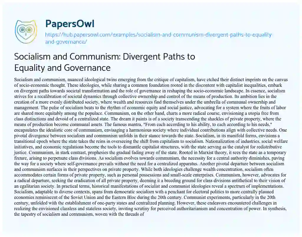 Essay on Socialism and Communism: Divergent Paths to Equality and Governance