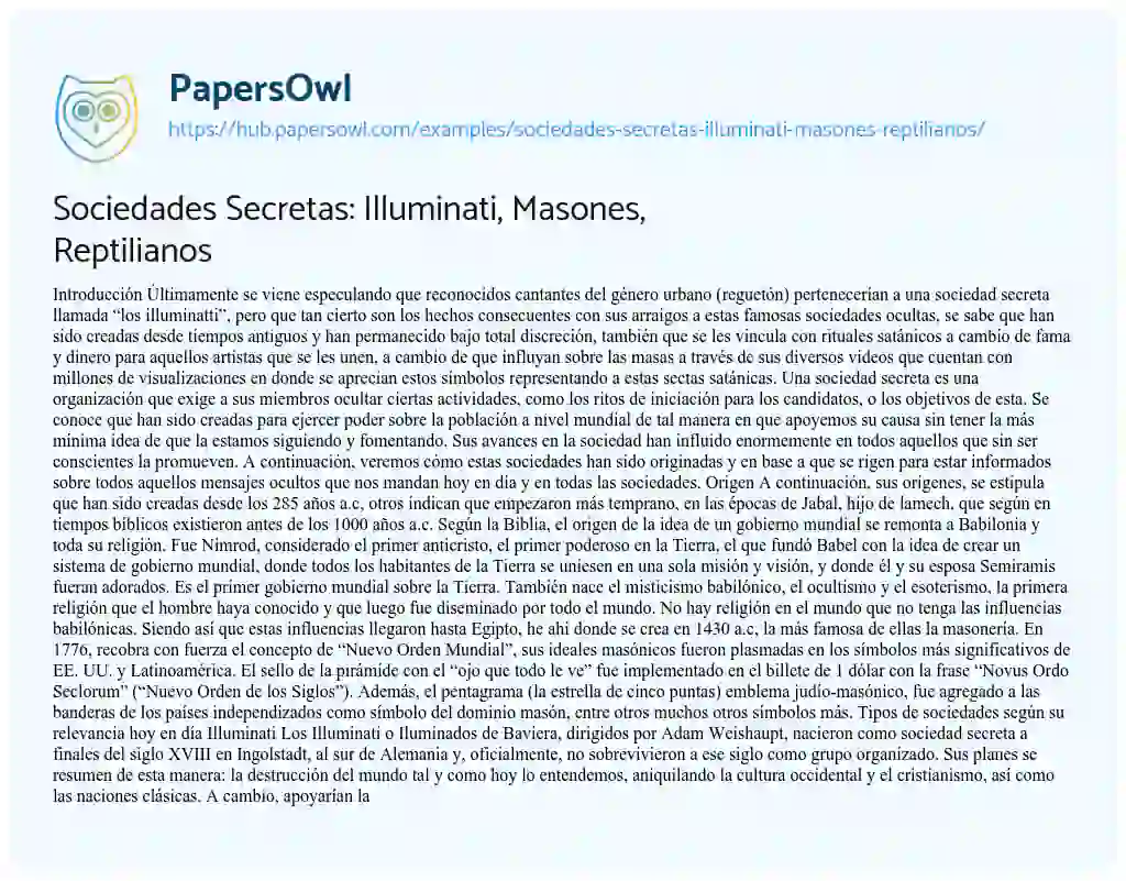 Essay on Sociedades Secretas: Illuminati, Masones, Reptilianos
