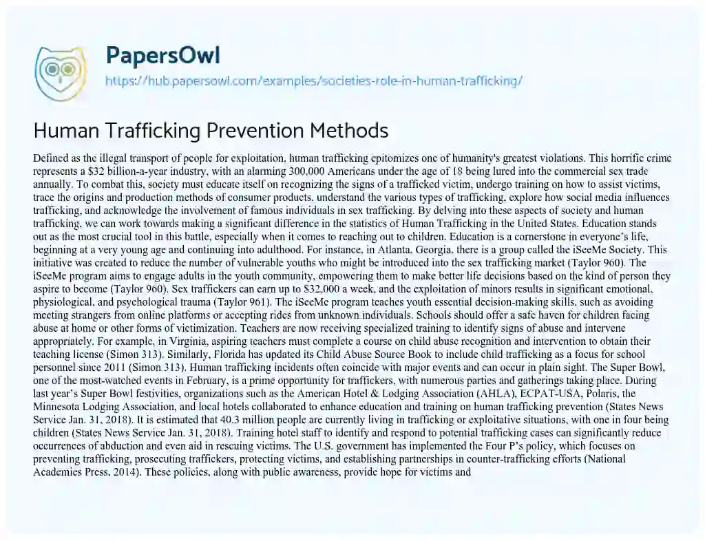 Essay on Human Trafficking Prevention Methods