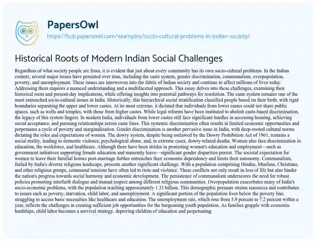 Essay on Historical Roots of Modern Indian Social Challenges
