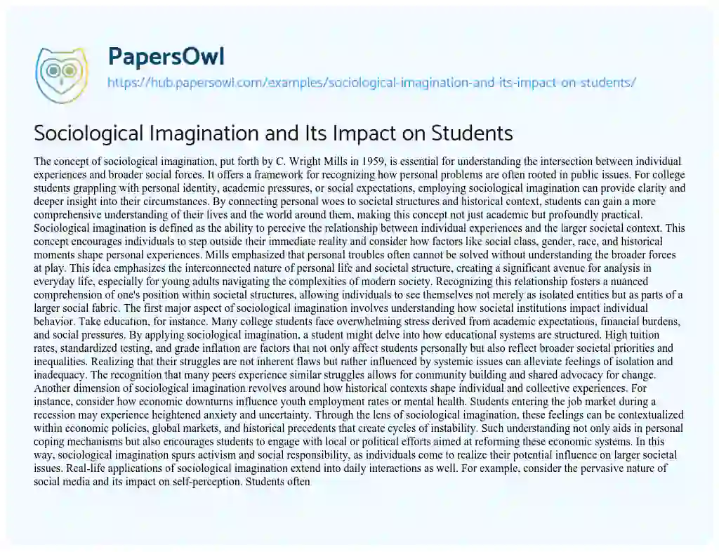 Essay on Sociological Imagination and Its Impact on Students