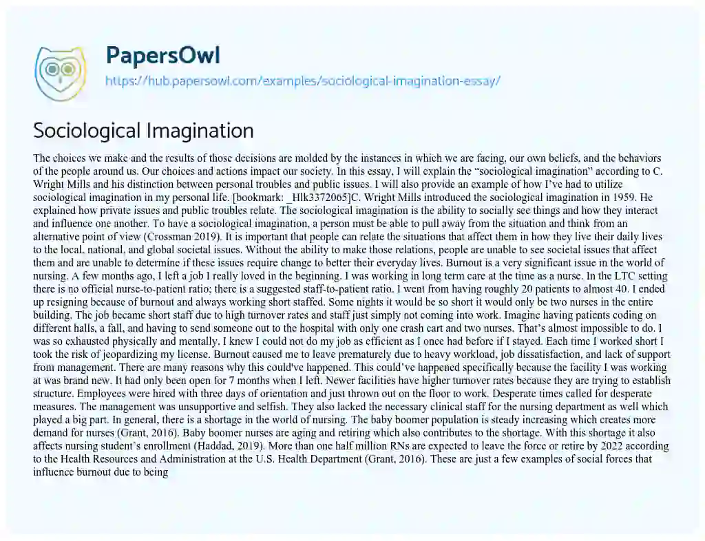 Essay on Sociological Imagination
