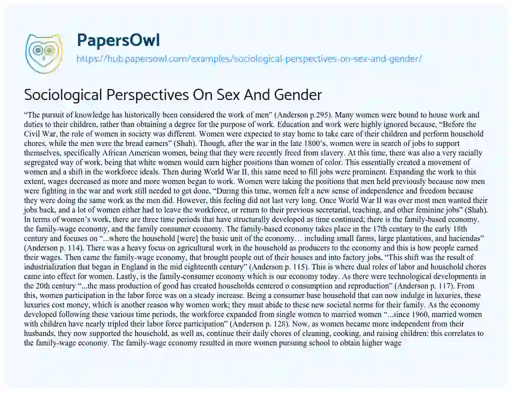 Essay on Sociological Perspectives On Sex And Gender