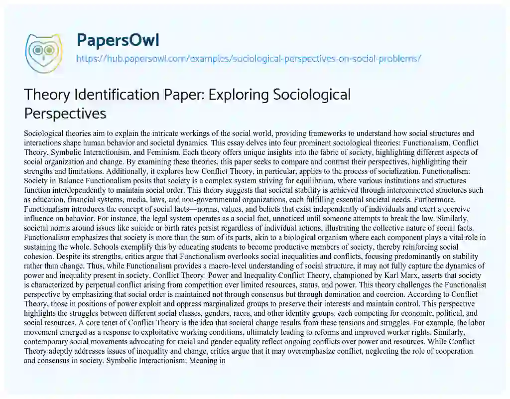 Essay on Theory Identification Paper: Exploring Sociological Perspectives