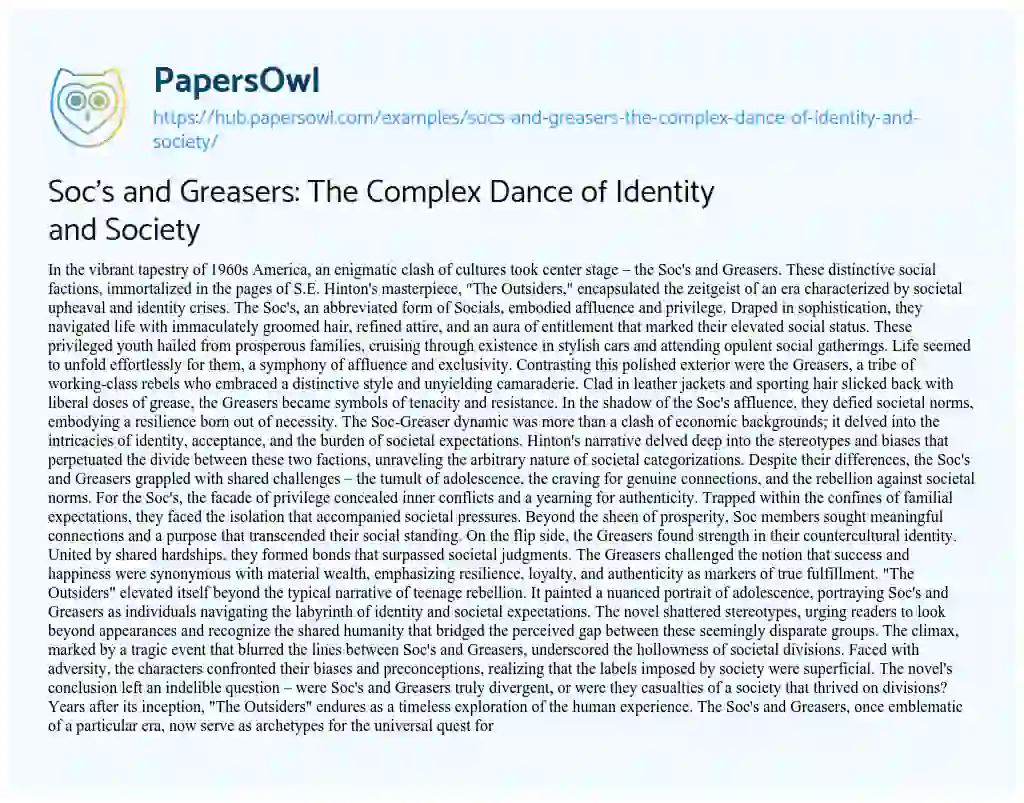 Essay on Soc’s and Greasers: The Complex Dance of Identity and Society