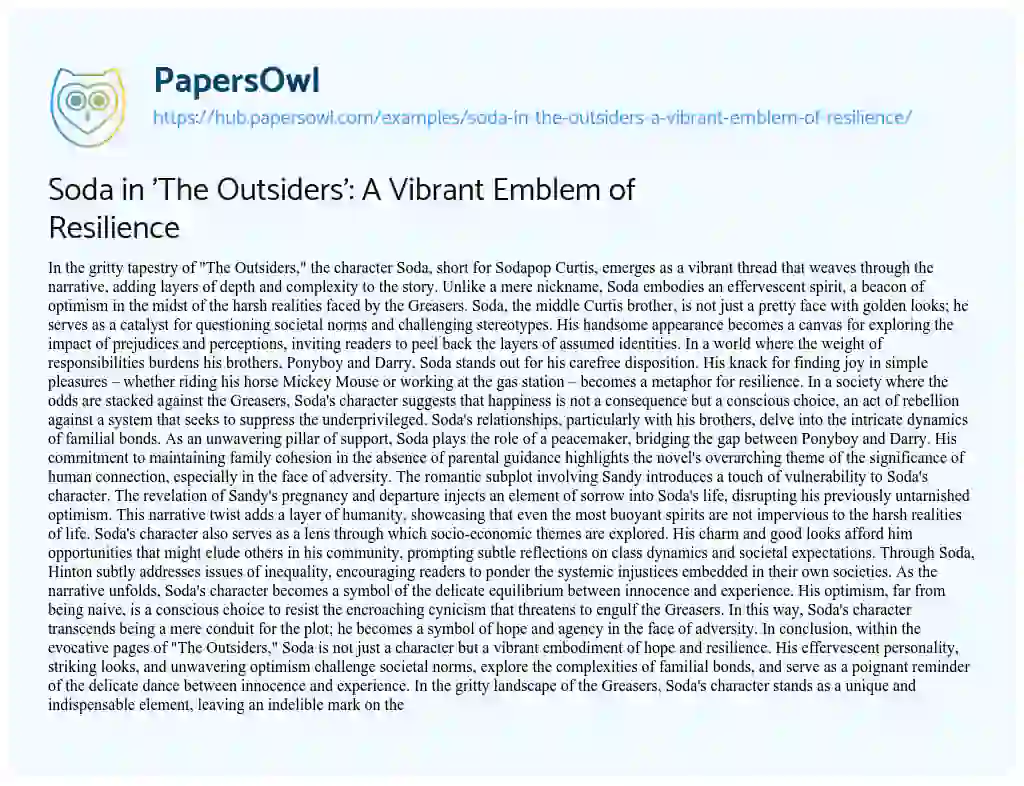 Essay on Soda in ‘The Outsiders’: A Vibrant Emblem of Resilience