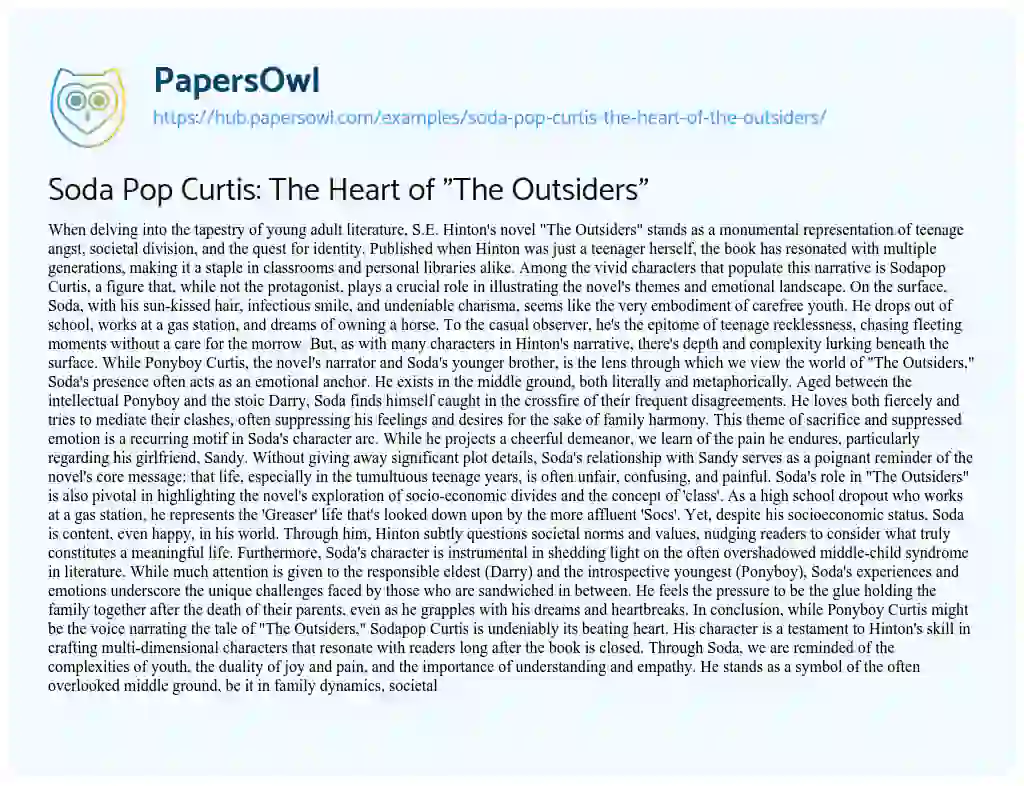 Essay on Soda Pop Curtis: The Heart of “The Outsiders”