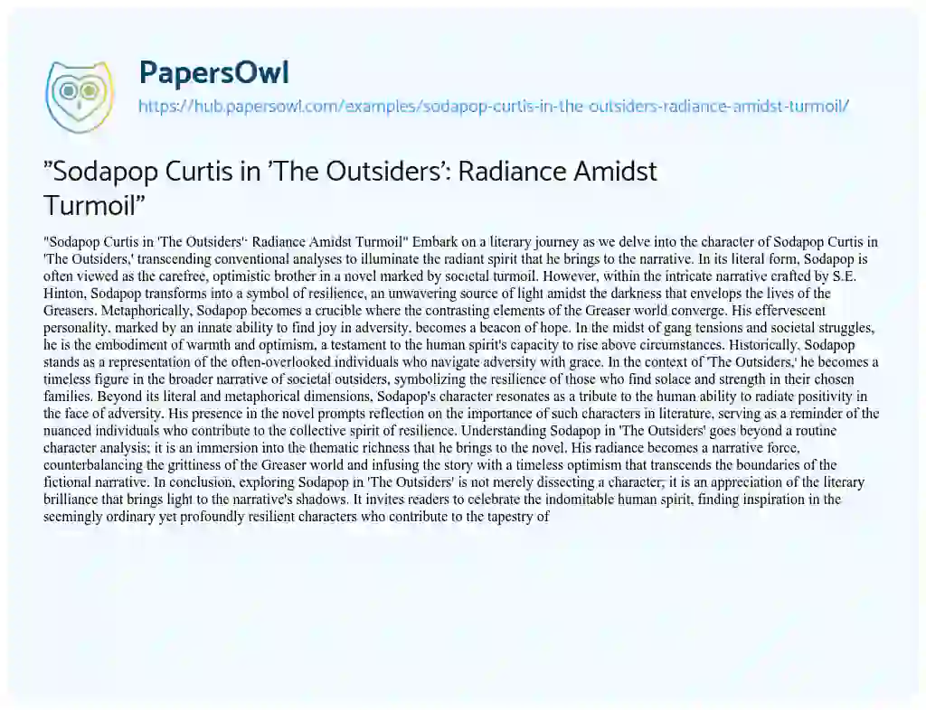 Essay on “Sodapop Curtis in ‘The Outsiders’: Radiance Amidst Turmoil”