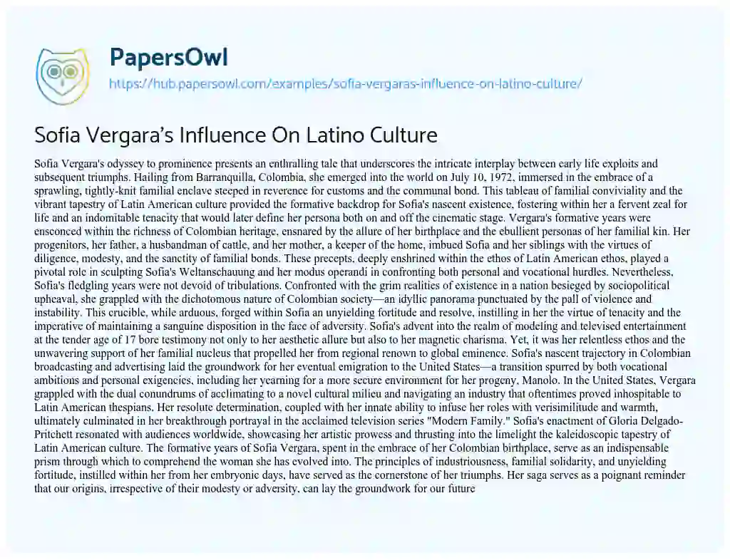 Essay on Sofia Vergara’s Influence On Latino Culture