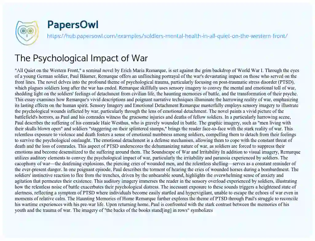 Essay on The Psychological Impact of War