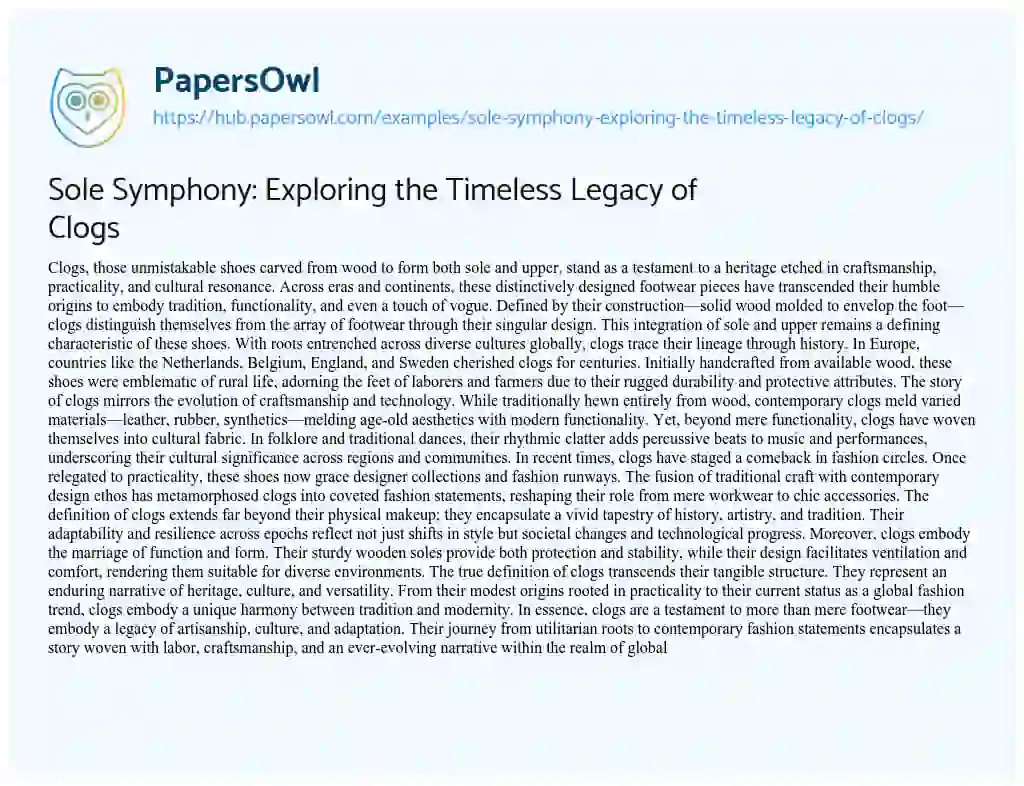 Essay on Sole Symphony: Exploring the Timeless Legacy of Clogs