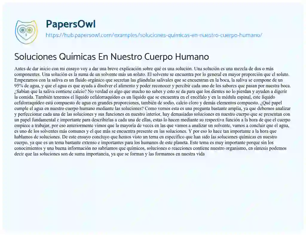 Essay on Soluciones Químicas En Nuestro Cuerpo Humano