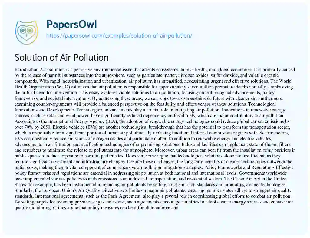 Essay on Solution of Air Pollution
