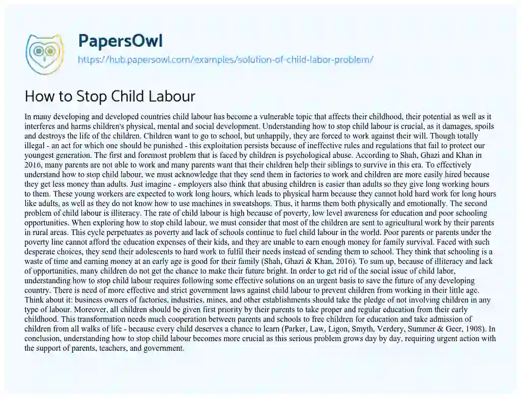 Essay on How to Stop Child Labour