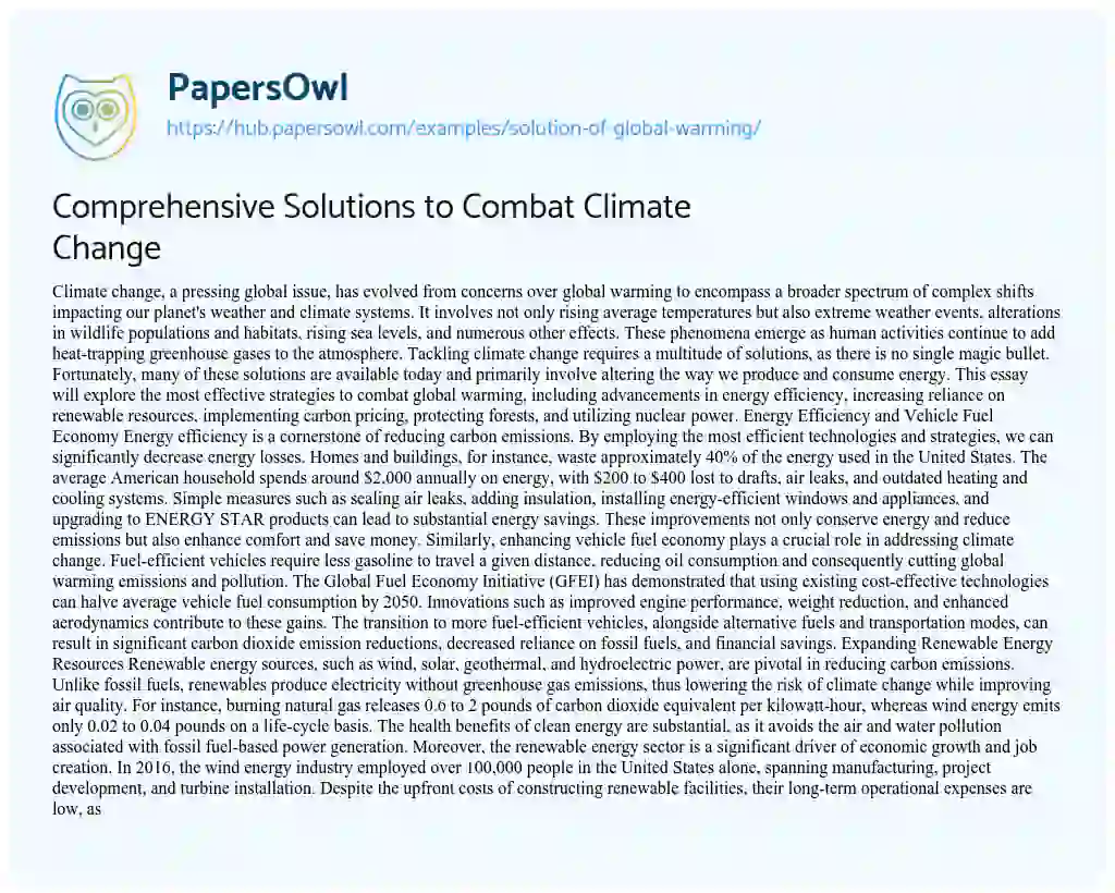 Essay on Comprehensive Solutions to Combat Climate Change