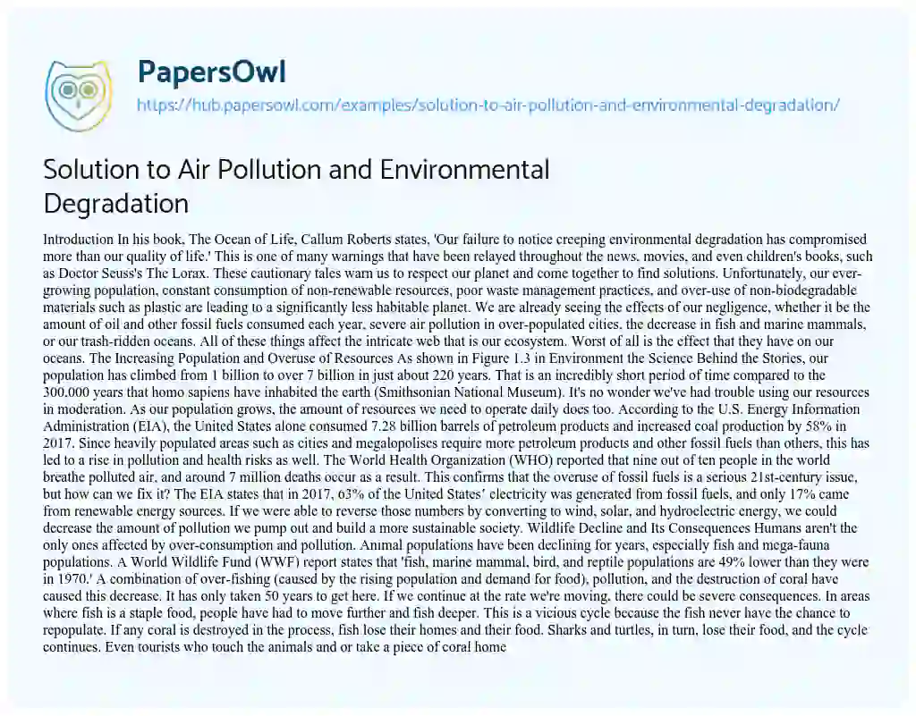 Essay on Solution to Air Pollution and Environmental Degradation
