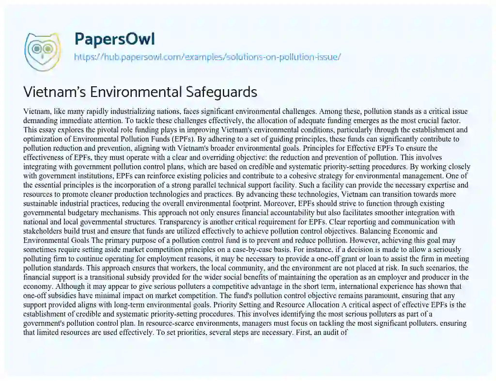 Essay on Vietnam’s Environmental Safeguards
