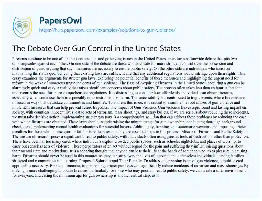 Essay on The Debate Over Gun Control in the United States