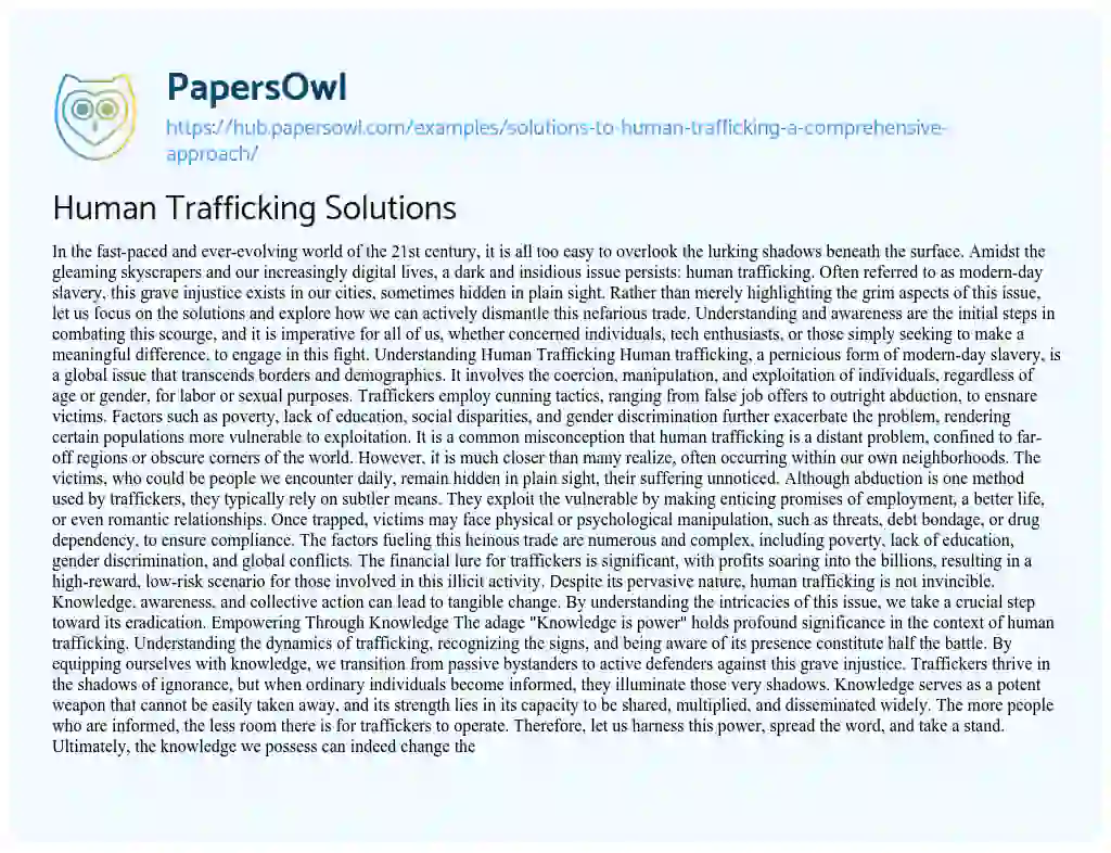 Essay on Human Trafficking Solutions