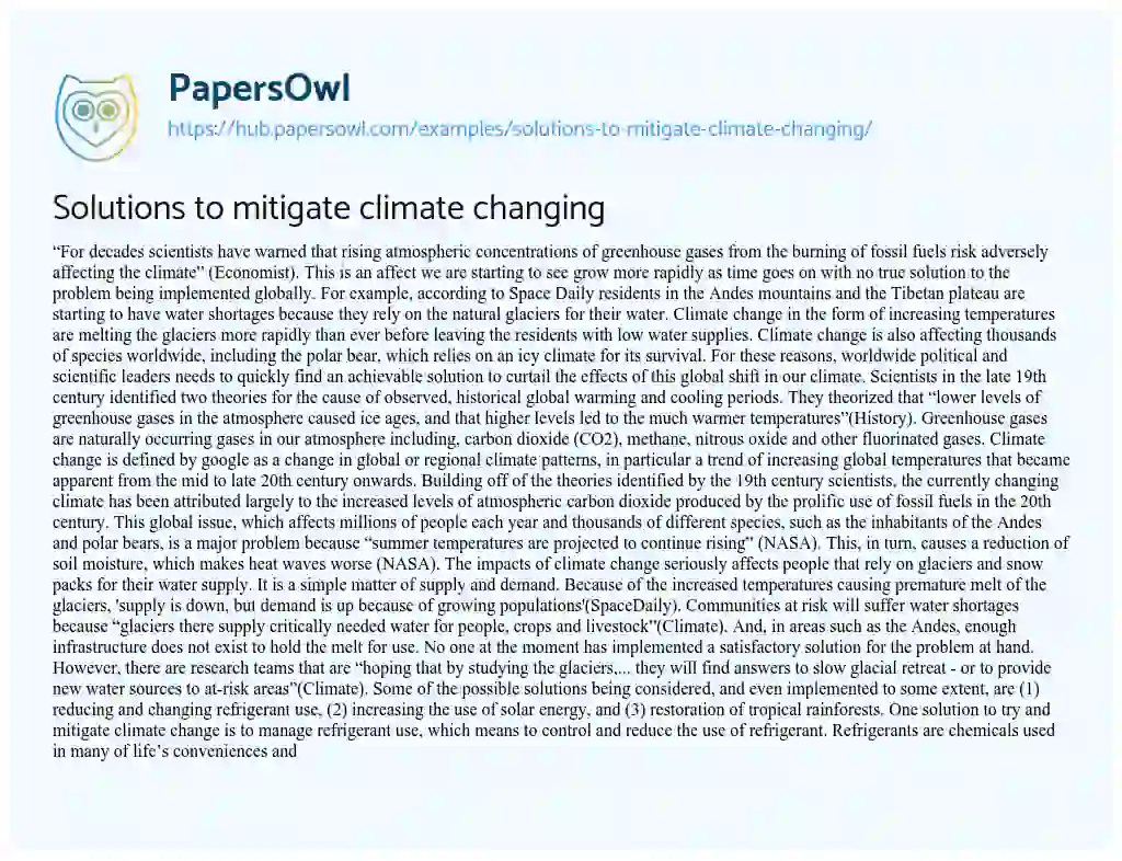 Essay on Solutions to mitigate climate changing