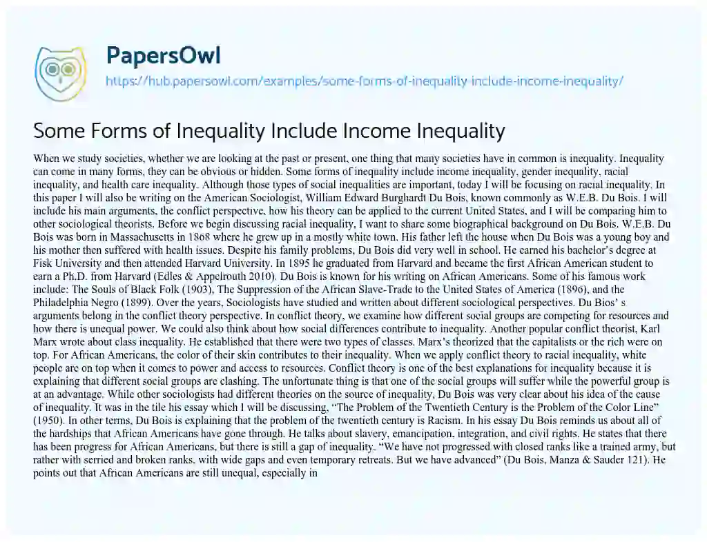 Essay on Some Forms of Inequality Include Income Inequality