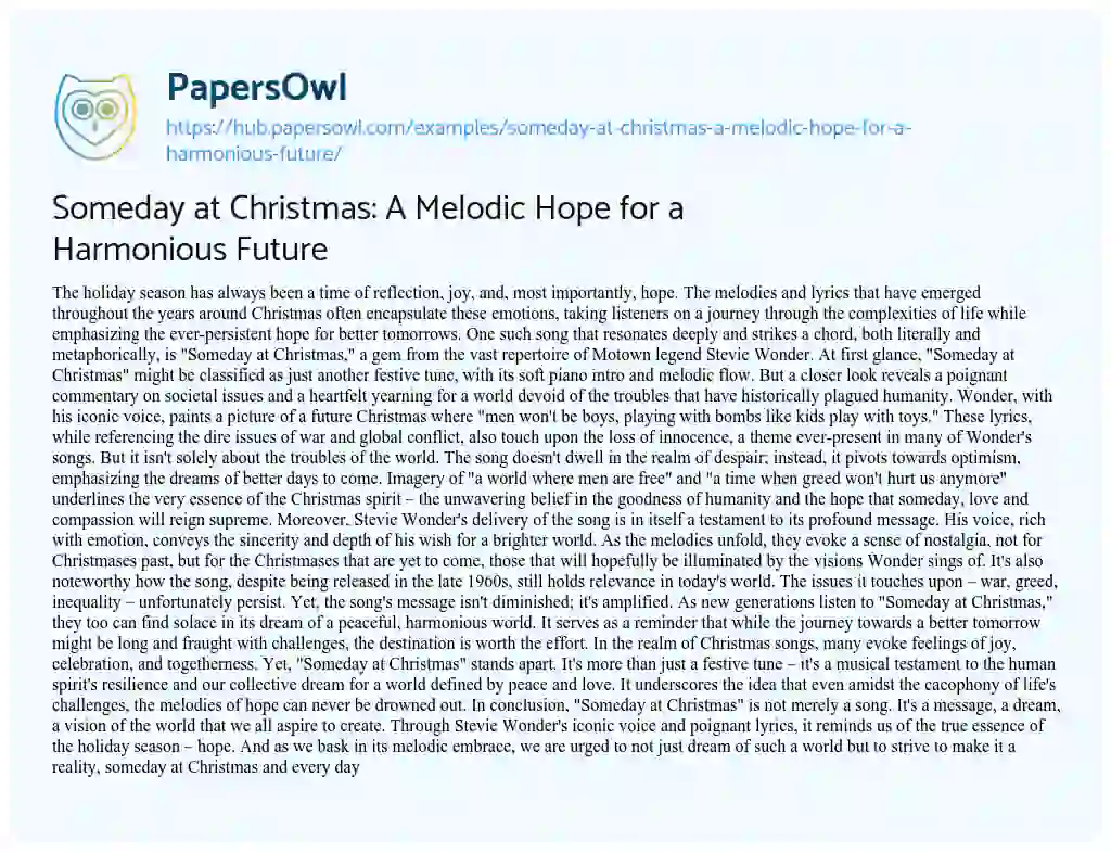 Essay on Someday at Christmas: A Melodic Hope for a Harmonious Future