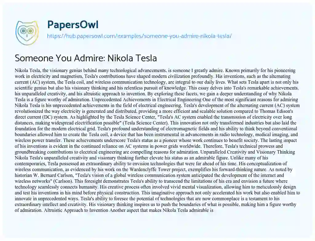 Essay on Someone You Admire: Nikola Tesla