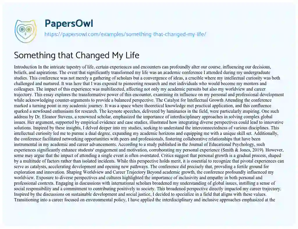 Essay on Something that Changed My Life